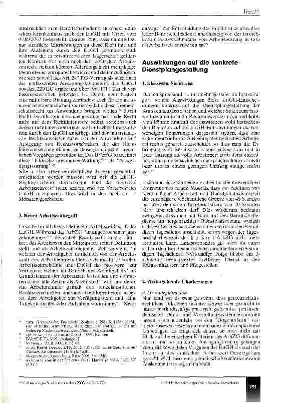 Vorschauseite 3: Bereitschaftsdienstplangestaltung nach Maßgabe der EuGH-Entscheidungen vom 03.10.2000 und 09.09.2003