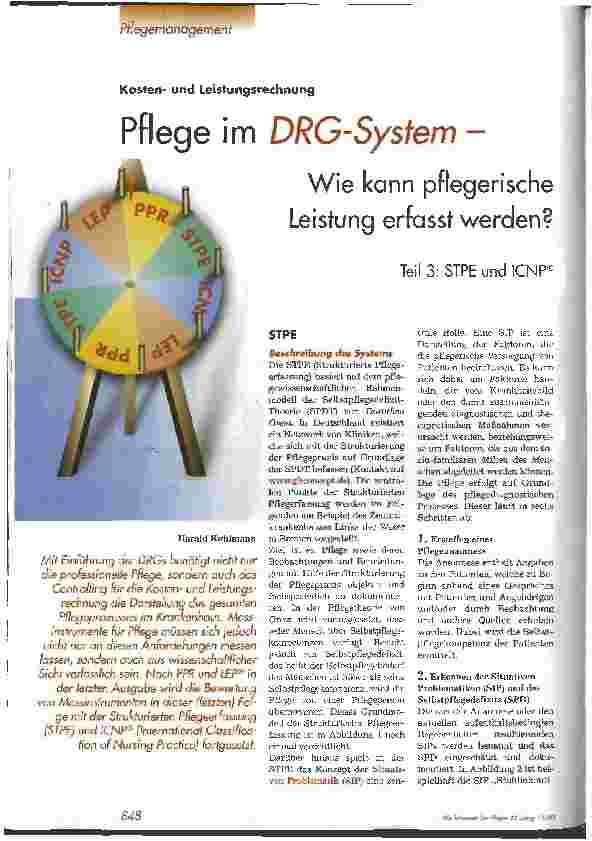 Vorschauseite 1: Pflege im DRG-System - Wie kann pflegerische Leistung erfasst werden? Teil 3: STPE und ICNP