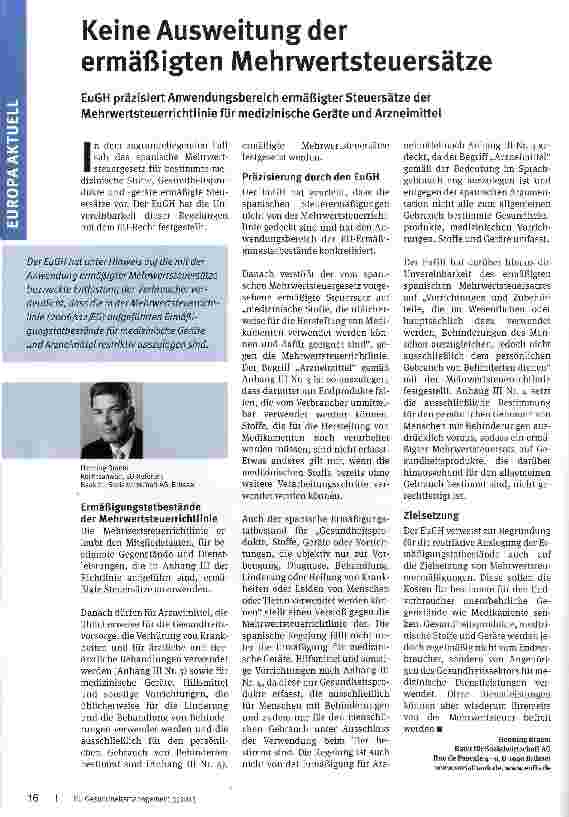 Vorschauseite 1: Keine Ausweitung der ermäßigten Mehrwertsteuersätze