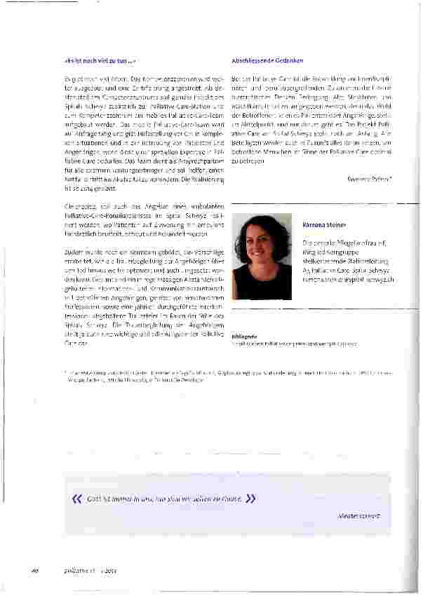 Vorschauseite 4: «Aufbau braucht Durchhaltevermögen, Zusammenarbeit, Kreativität und vor allem einen Auftrag» - die Entstehungsgeschichte einer Palliative-Care-Station in der Peripherie