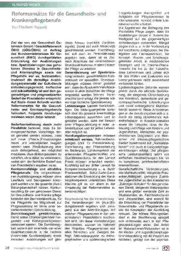 Vorschauseite 1: Reformansätze für die Gesundheitsund Krankenpflegeberufe