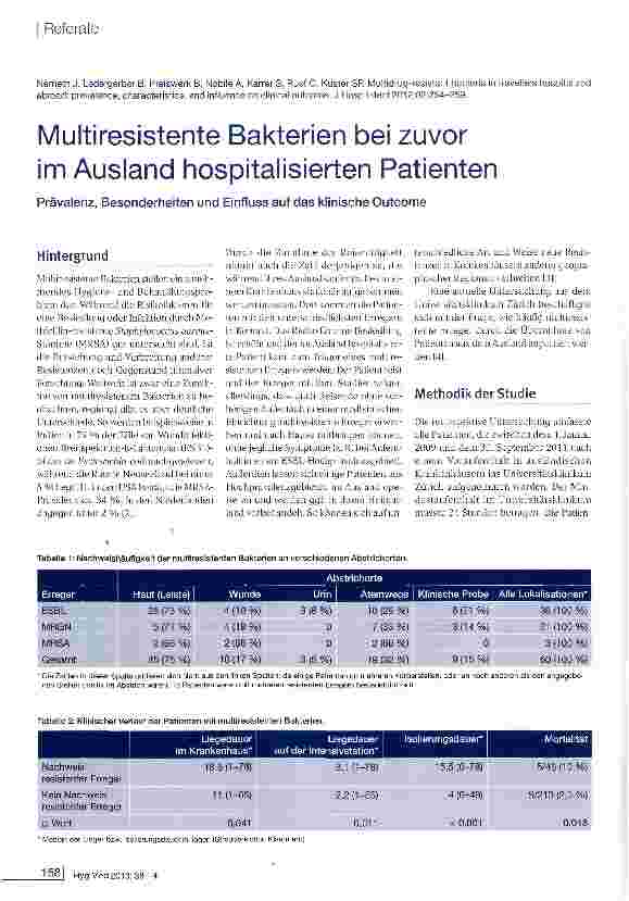 Vorschauseite 1: Multiresistente Bakterien bei zuvor im Ausland hospitalisierten Patienten