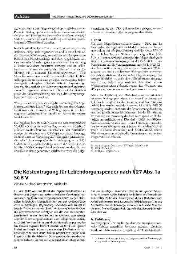 Vorschauseite 1: Die Kostentragung für Lebendorganspender nach §27 Abs. 1a SGBV