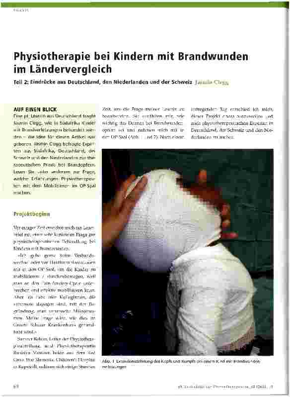 Vorschauseite 1: Physiotherapie bei Kindern mit Brandwunden im Ländervergleich Teil 2: Eindrücke aus Deutschland, den Niederlanden und der Schweiz