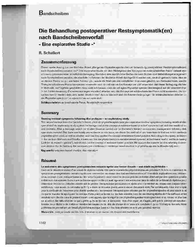 Vorschauseite 1: Die Behandlung postoperativer Restsymptomatik(en) nach Bandscheibenvorfall - Eine explorative Studie -