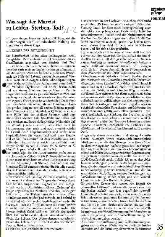 Vorschauseite 1: Was sagt der Marxist zu Leiden, Sterben, Tod?