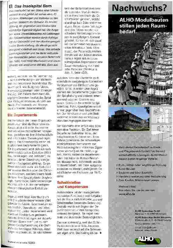Vorschauseite 2: Teilautonomie durch Departements Dezentrale Organisationsstrukturen im Universitätsspital Bern