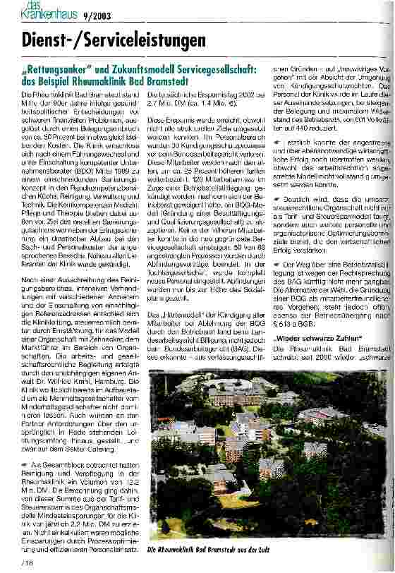 Vorschauseite 1: Rettungsanker und Zukunftsmodell Servicegesellschaft: das Beispiel Rheumaklinik Bad Bramstedt