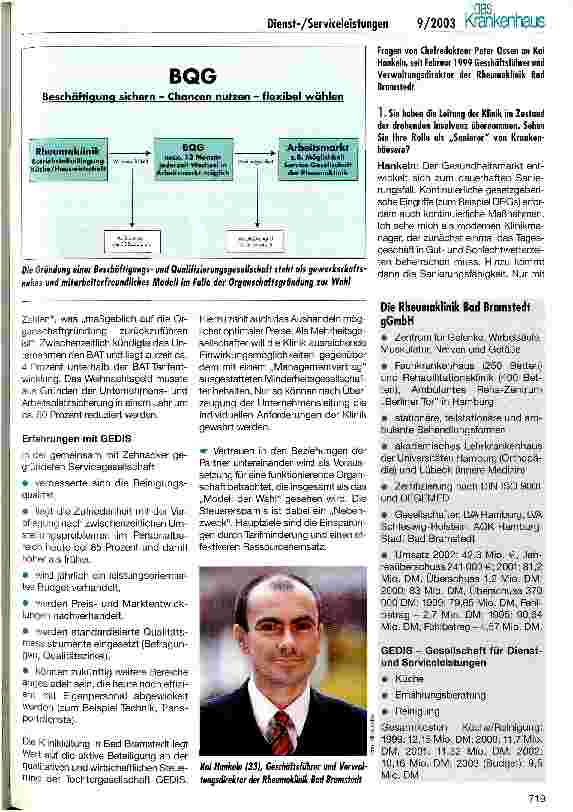 Vorschauseite 2: Rettungsanker und Zukunftsmodell Servicegesellschaft: das Beispiel Rheumaklinik Bad Bramstedt