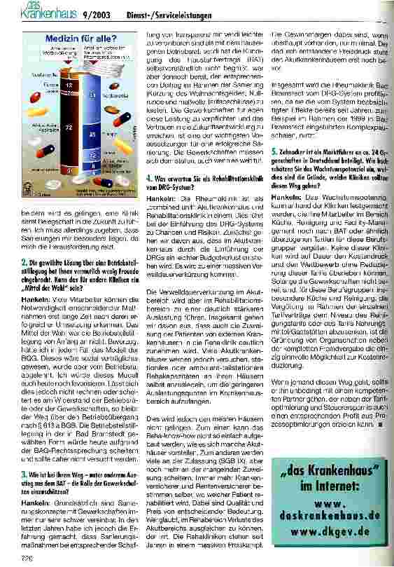 Vorschauseite 3: Rettungsanker und Zukunftsmodell Servicegesellschaft: das Beispiel Rheumaklinik Bad Bramstedt