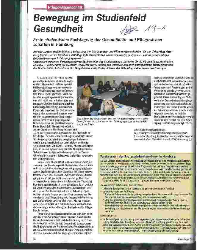 Vorschauseite 1: Bewegung im Studienfeld Gesundheit Erste studentische Fachtagung der Gesundheitsund Pflegewissenschaft
