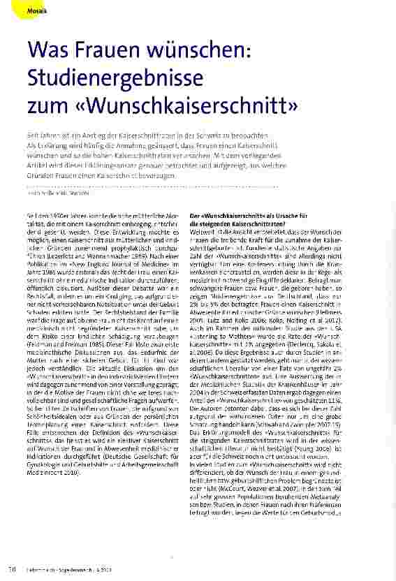 Vorschauseite 1: Was Frauen wünschen: Studienergebnisse zum «Wunschkaiserschnitt»