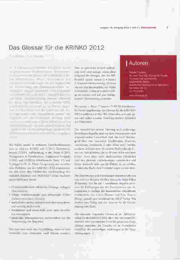 Vorschauseite 1: Das Glossar für die KRINKO 2012