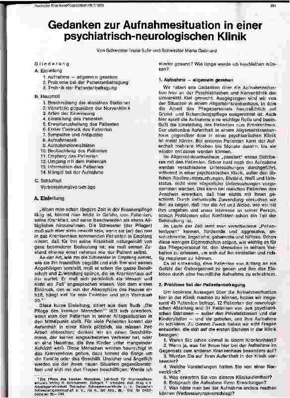 Vorschauseite 1: Gedanken zur Aufnahmesituation in einer psychiatrisch-neurologischen Klinik