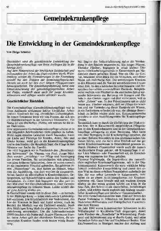 Vorschauseite 1: Die Entwicklung in der Gemeindepflege, Erfahrungsbericht einer Gemeindekrankenschwester