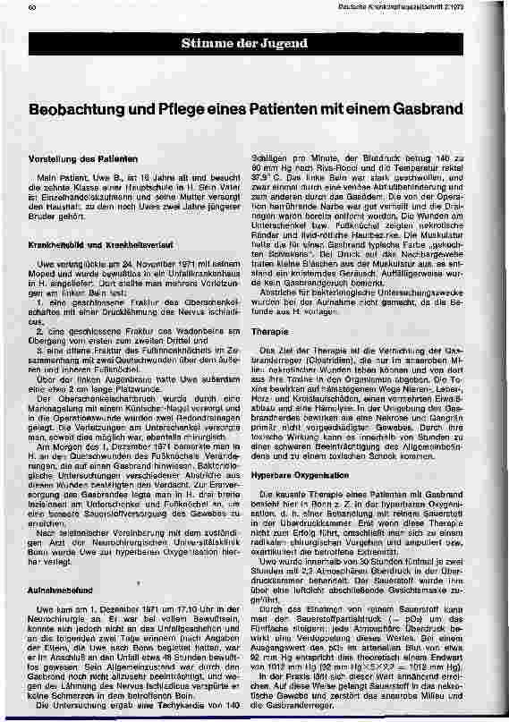 Vorschauseite 1: Beobachtung und Pflege eines Patienten mit einem Gasbrand
