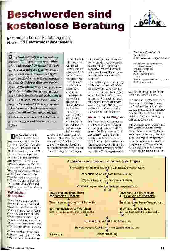 Vorschauseite 1: Beschwerden sind kostenlose Beratung Erfahrungen bei der Einführung eines Ideenund Beschwerdemanagements