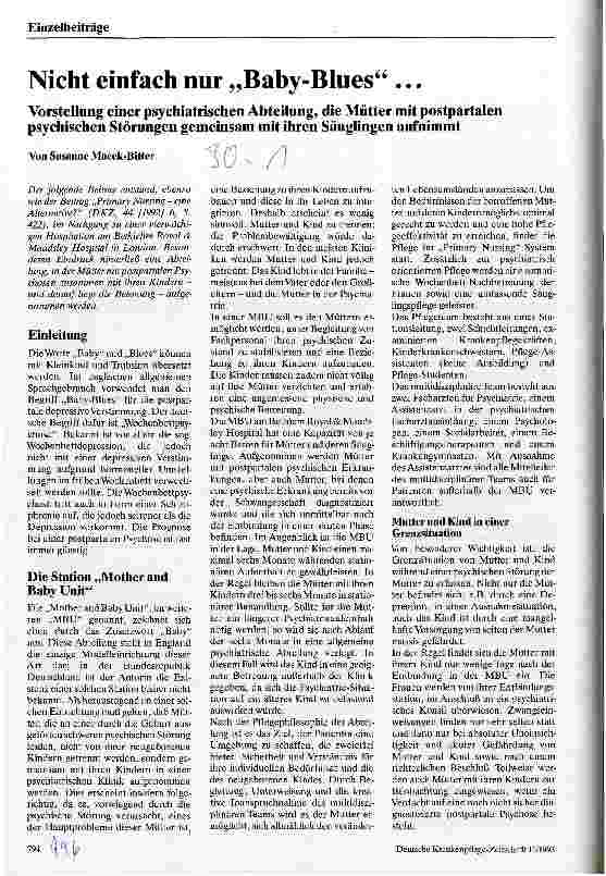 Vorschauseite 1: Nicht einfach nur Baby-Blues ... Vorstellung einer psychiatrischen Abteilung, die Mütter mit postpartalen psychischen Störungen gemein-..
