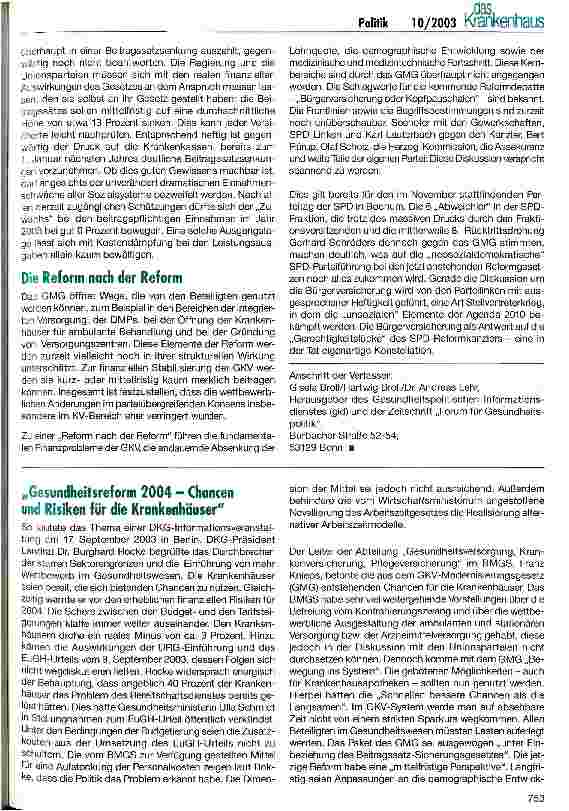 Vorschauseite 5: Wie lange hält das GKV-Modernisierungsgesetz? Rückblick und Ausblick nach dem Konsensprozess