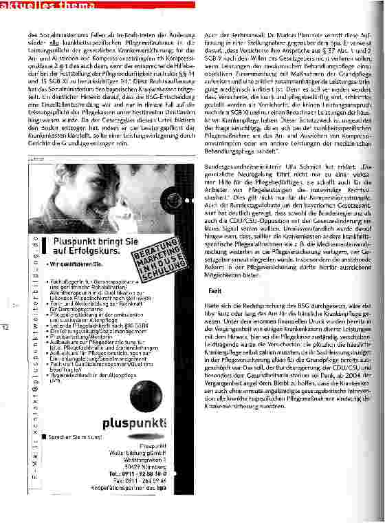 Vorschauseite 3: Sind alle krankheitsspezifischen Pflegemaßnahmen ab 2004 wieder der GKV zugeordnet? Klarstellung für die Kompressionsstrümpfe durch die Gesundheitsreform