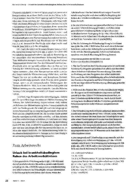 Vorschauseite 1: Urlaub bei krankheitsbedingtem Ruhen des Arbeitsverhältnisses