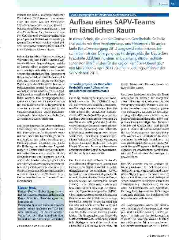 Vorschauseite 1: Aufbau eines SAPV-Teams im ländlichen Raum