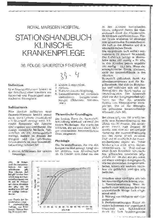 Vorschauseite 1: Stationshandbuch klinische Krankenpflege 36. Folge: Sauerstofftherapie