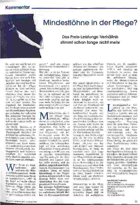 Vorschauseite 1: Mindestlöhne in der Pflege?