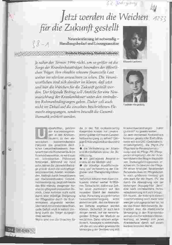 Vorschauseite 1: Jetzt werden die Weichen für die Zukunft gestellt Neuorientierung ist notwendig - Handlungsbedarf und Lösungsansätze