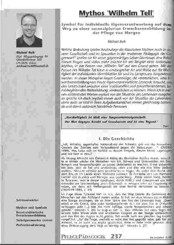 Vorschauseite 1: Mythos Wilhelm Tell Symbol für individuelle Eigenverantwortung auf dem Weg zu einer emanzipierten Erwachsenenbildung in der Pflege von Morgen