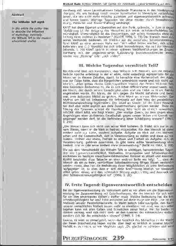 Vorschauseite 3: Mythos Wilhelm Tell Symbol für individuelle Eigenverantwortung auf dem Weg zu einer emanzipierten Erwachsenenbildung in der Pflege von Morgen