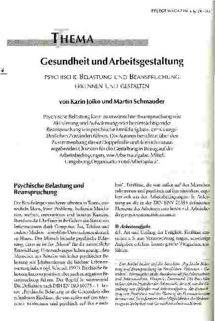 Vorschauseite 1: Gesundheit und Arbeitsgestaltung Psychische Belastung und Beanspruchung erkennen und gestalten