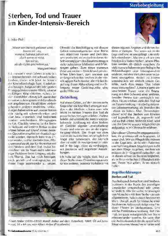 Vorschauseite 1: Sterben, Tod und Trauer im Kinder-Intensiv-Bereich