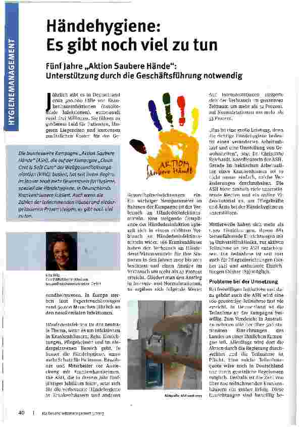 Vorschauseite 1: Händehygiene:Es gibt noch viel zu tun
