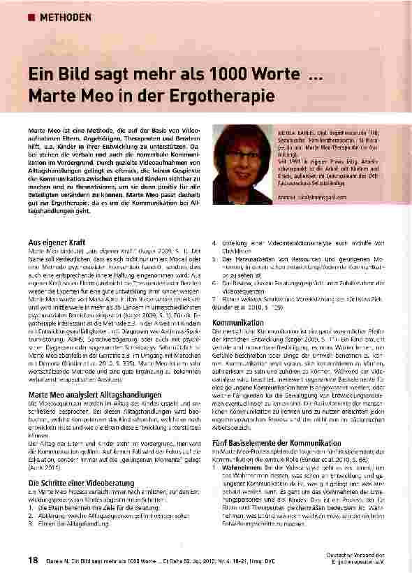 Vorschauseite 1: Ein Bild sagt mehr als 1000 Worte Marte Meo in der Ergotherapie
