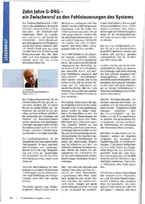 Vorschauseite 1: Zehn Jahre G-DRGein Zwischenruf zu den Fehlsteuerungen des Systems