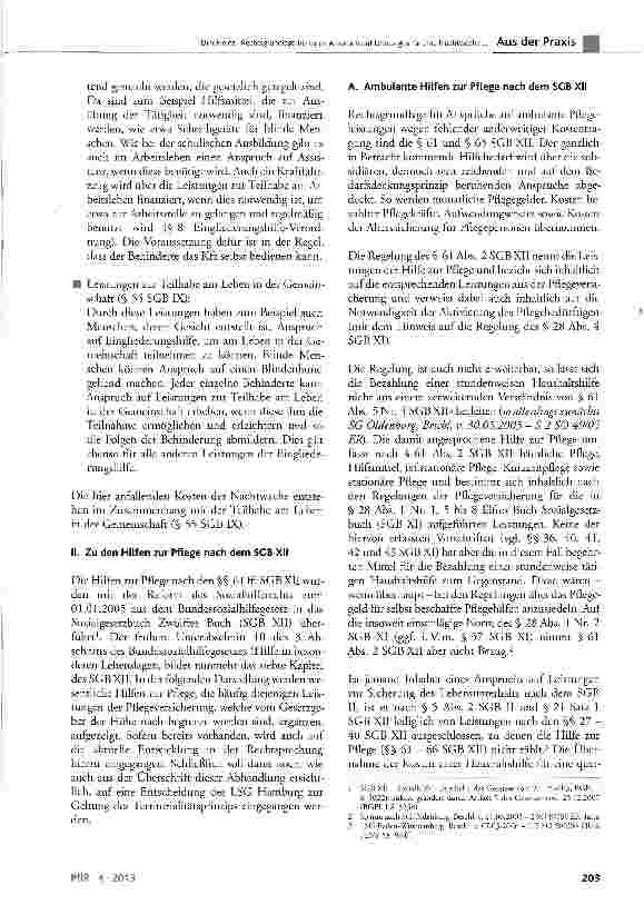 Vorschauseite 2: Rechtsgrundlage für einen Anspruch auf Leistungen für eine Nachtwache zur Verhinderung selbstgefährdenden Verhaltens - zugleich eine Anmerkung zu SG Freiburg, PflR 2012, 314ff.