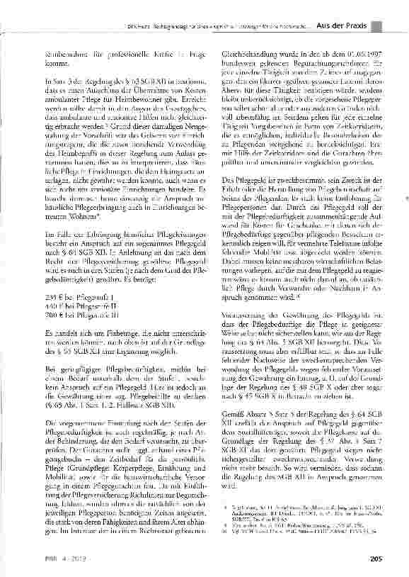 Vorschauseite 4: Rechtsgrundlage für einen Anspruch auf Leistungen für eine Nachtwache zur Verhinderung selbstgefährdenden Verhaltens - zugleich eine Anmerkung zu SG Freiburg, PflR 2012, 314ff.
