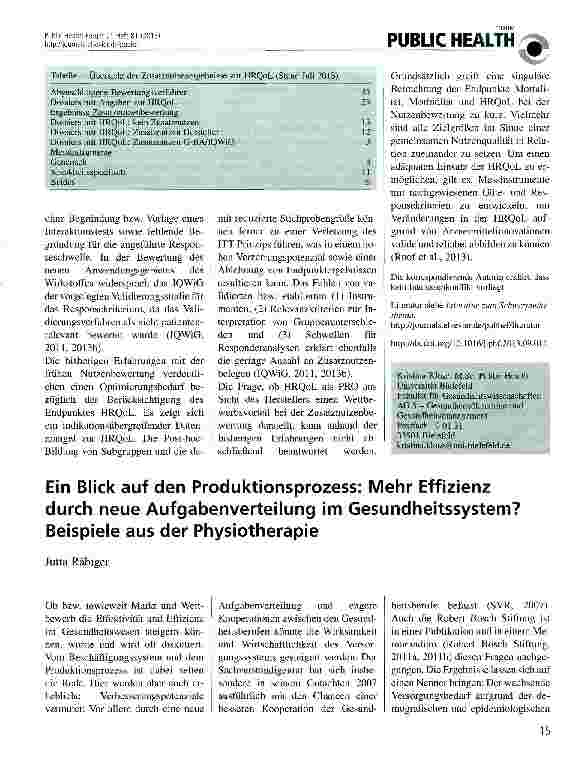 Vorschauseite 1: Ein Blick auf den Produktionsprozess: Mehr Effizienz durch neue Aufgabenverteilung im Gesundheitssystem? Beispiele aus der Physiotherapie