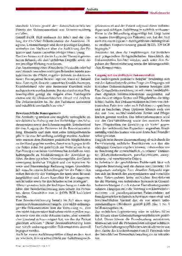 Vorschauseite 3: Ärztliche Dokumentationspflicht im Spannungsfeld zu den Anforderungen des Datenschutzes