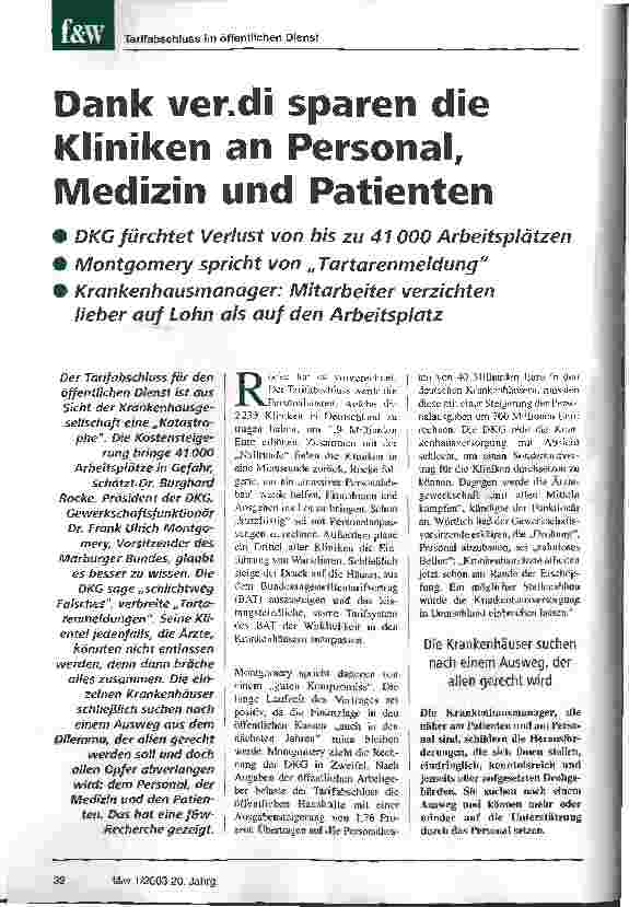 Vorschauseite 1: Dank ver.di sparen die Kliniken an Personal, Medizin und Patienten