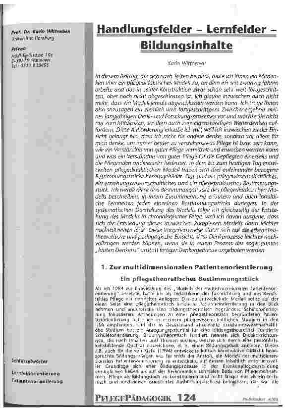 Vorschauseite 1: Handlungsfelder - Lernfelder - Bildungsinhalte