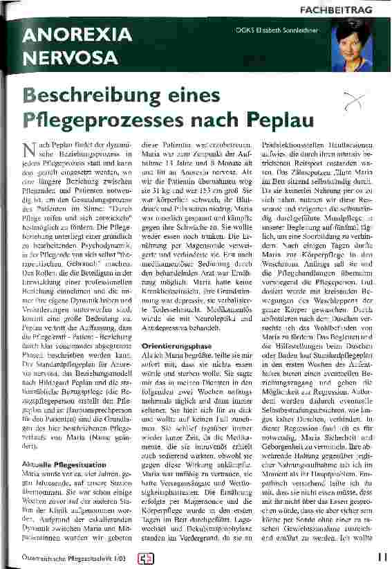 Vorschauseite 1: Anorexia nervosa Beschreibung eines Pflegeprozesses nach Peplau