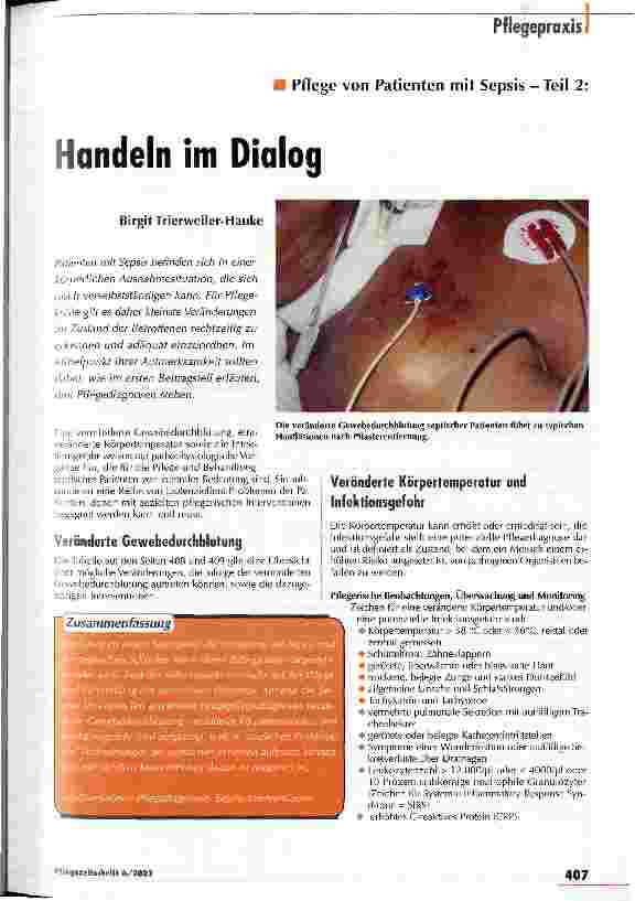 Vorschauseite 1: Handeln im Dialog Pflege von Patienten mit Sepsis - Teil 2
