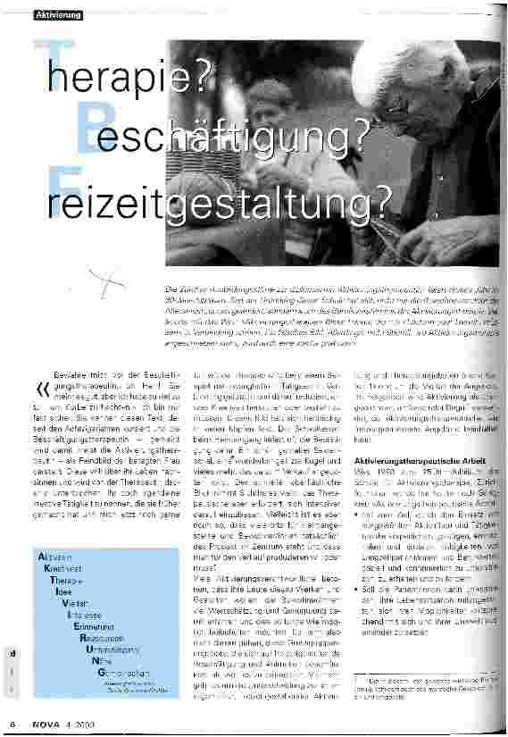 Vorschauseite 1: Therapie? Beschäftigung? Freizeitgestaltung?