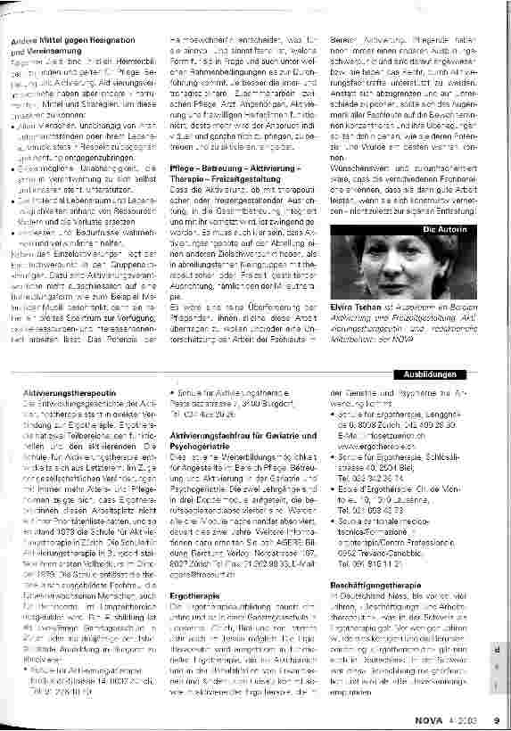 Vorschauseite 4: Therapie? Beschäftigung? Freizeitgestaltung?