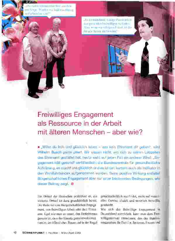 Vorschauseite 1: Freiwilliges Engagement als Ressource in der Arbeit mit älteren Menschen - aber wie?
