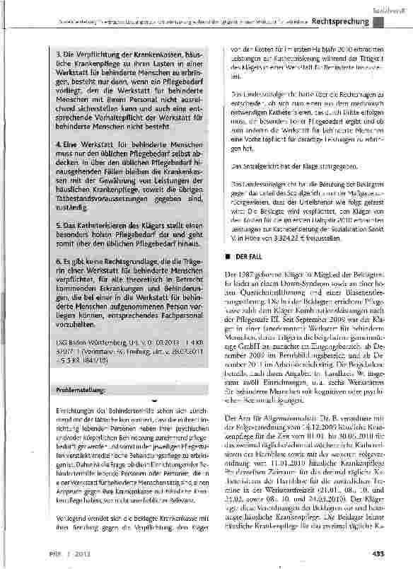 Vorschauseite 2: Kostenfreistellung für erbrachte Leistungen zur Katheterisierung während der Tätigkeit in einer Werkstatt für Behinderte