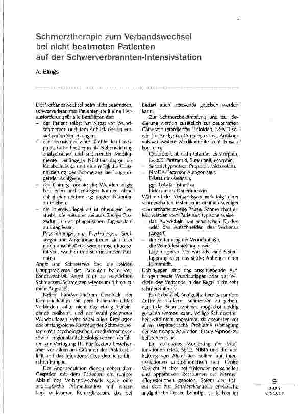Vorschauseite 1: Schmerztherapie zum Verbandswechsel bei nicht beatmeten Patienten auf der Schwerverbrannten-Intensivstation