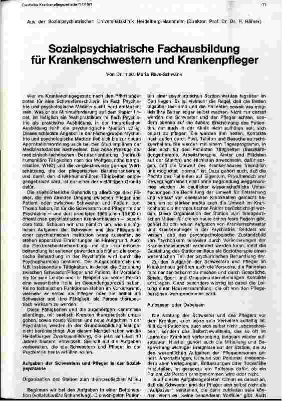 Vorschauseite 1: Sozialpsychiatrische Fachausbildung für Krankenschwestern und Krankenpfleger